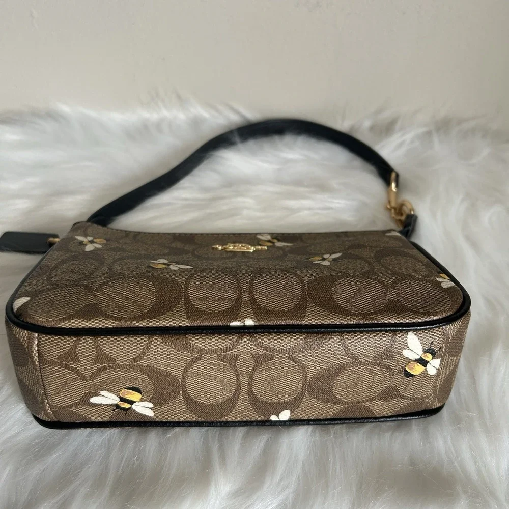 Coach Nolita 19 Signature Canvas Honey Bee Print Wristlet Brown Black Bag - Picture 3 of 9